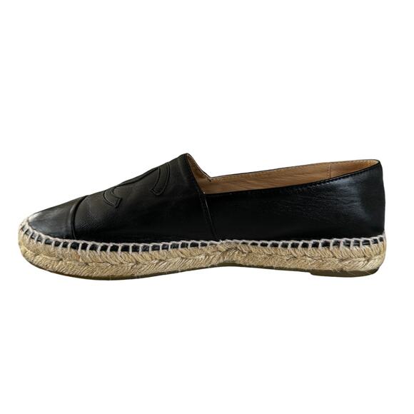 Chanel Black Leather Interlocking CC Logo Espadrilles Flats Size EU 39 - Picture 3 of 14